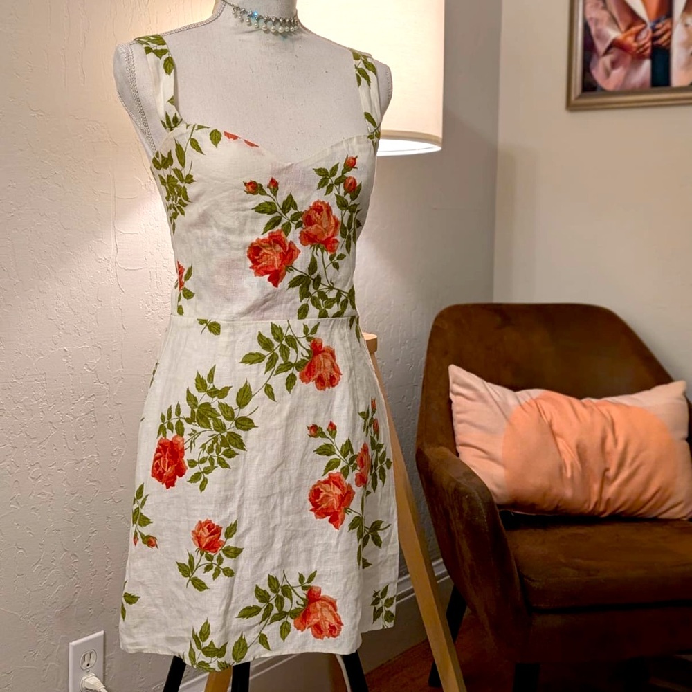 Gorg Reformation Floral Linen Mini Dress White Red